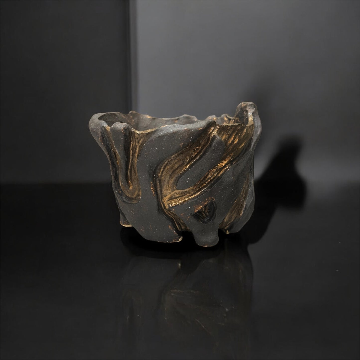 《 好人製陶 》 手工陶盆 黑金熔岩