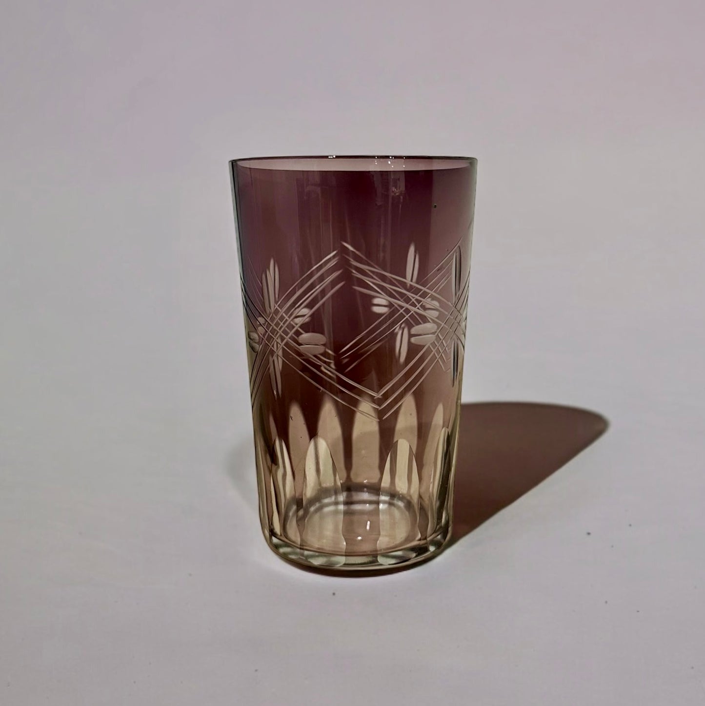 《 日本製杯 》 切子玻璃杯 紫花璃