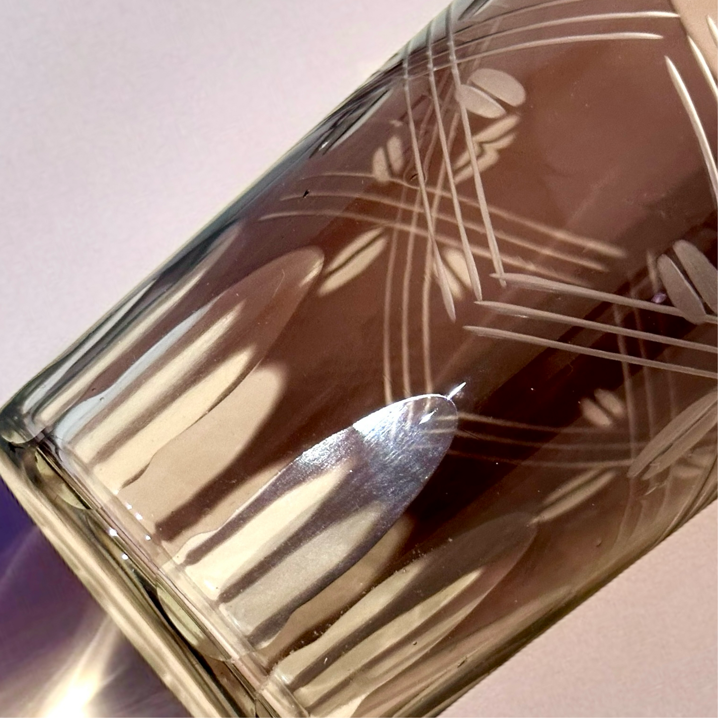 《 日本製杯 》 切子玻璃杯 紫花璃