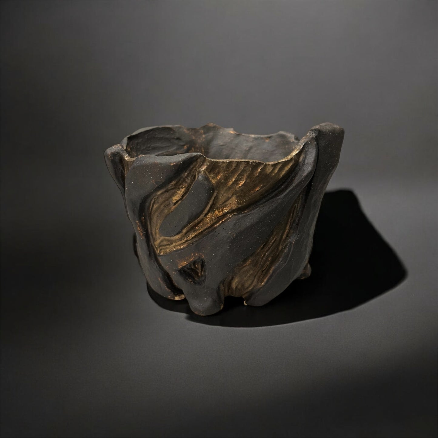 《 好人製陶 》 手工陶盆 黑金熔岩