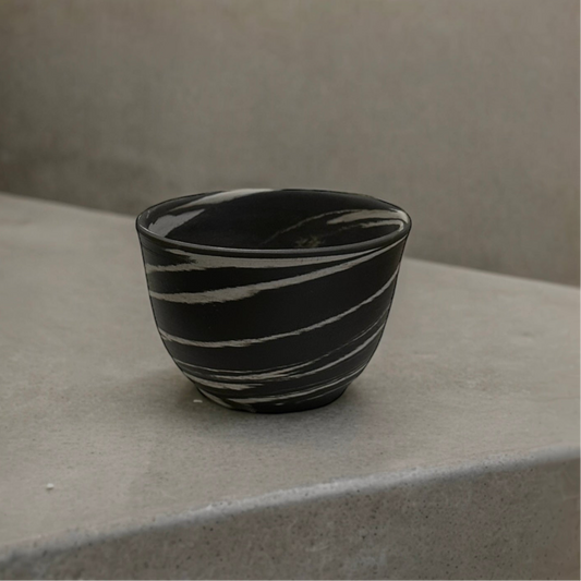 "Japanese Pottery" Handmade Pottery Teacup ( Nerikomi-Zebra dark  )
