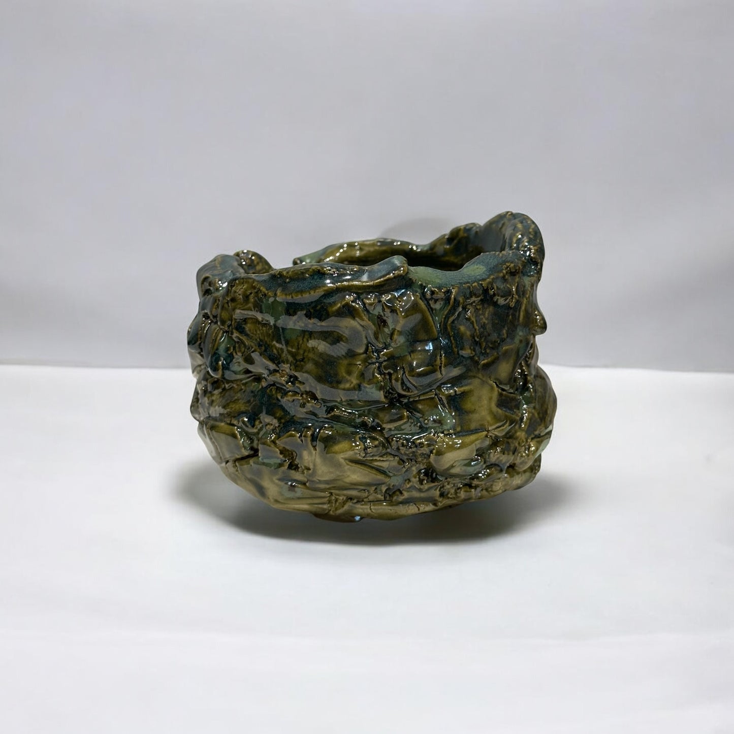 《 好人製陶 》 手工陶盆 荒岩綠晶