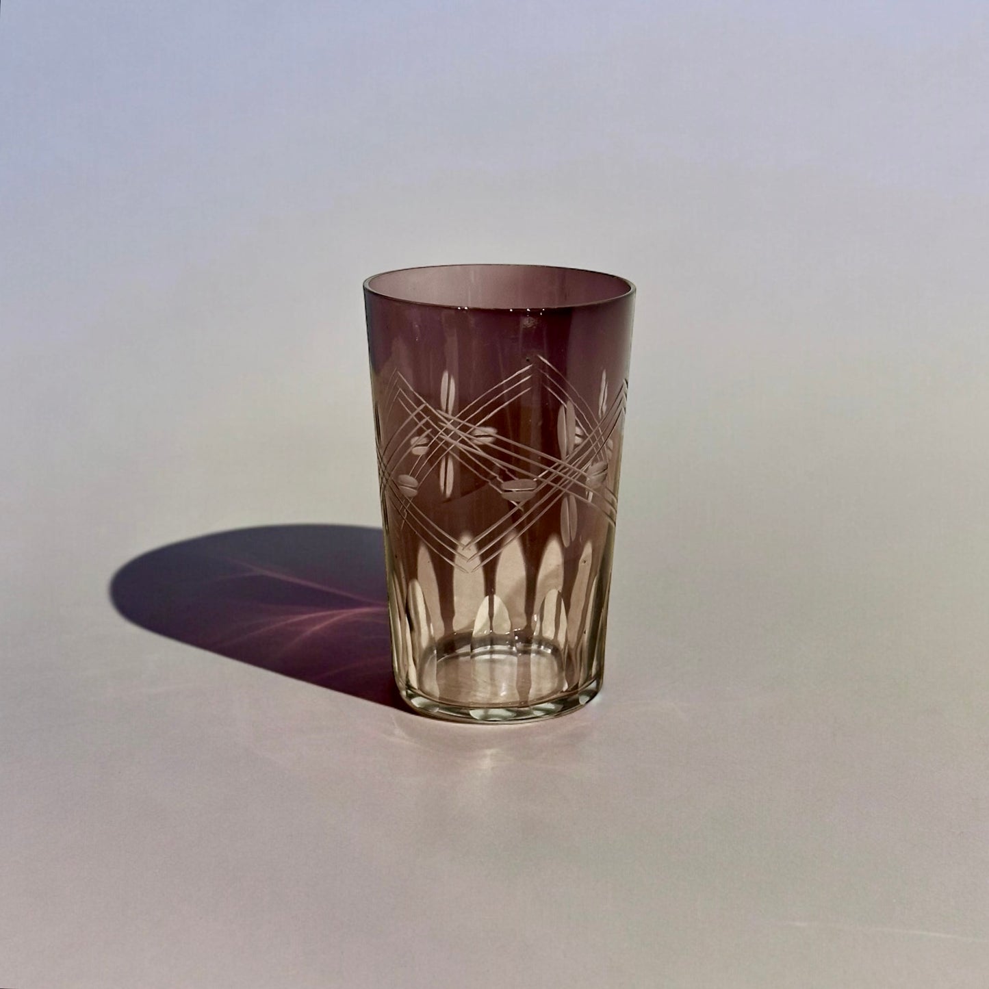《 日本製杯 》 切子玻璃杯 紫花璃