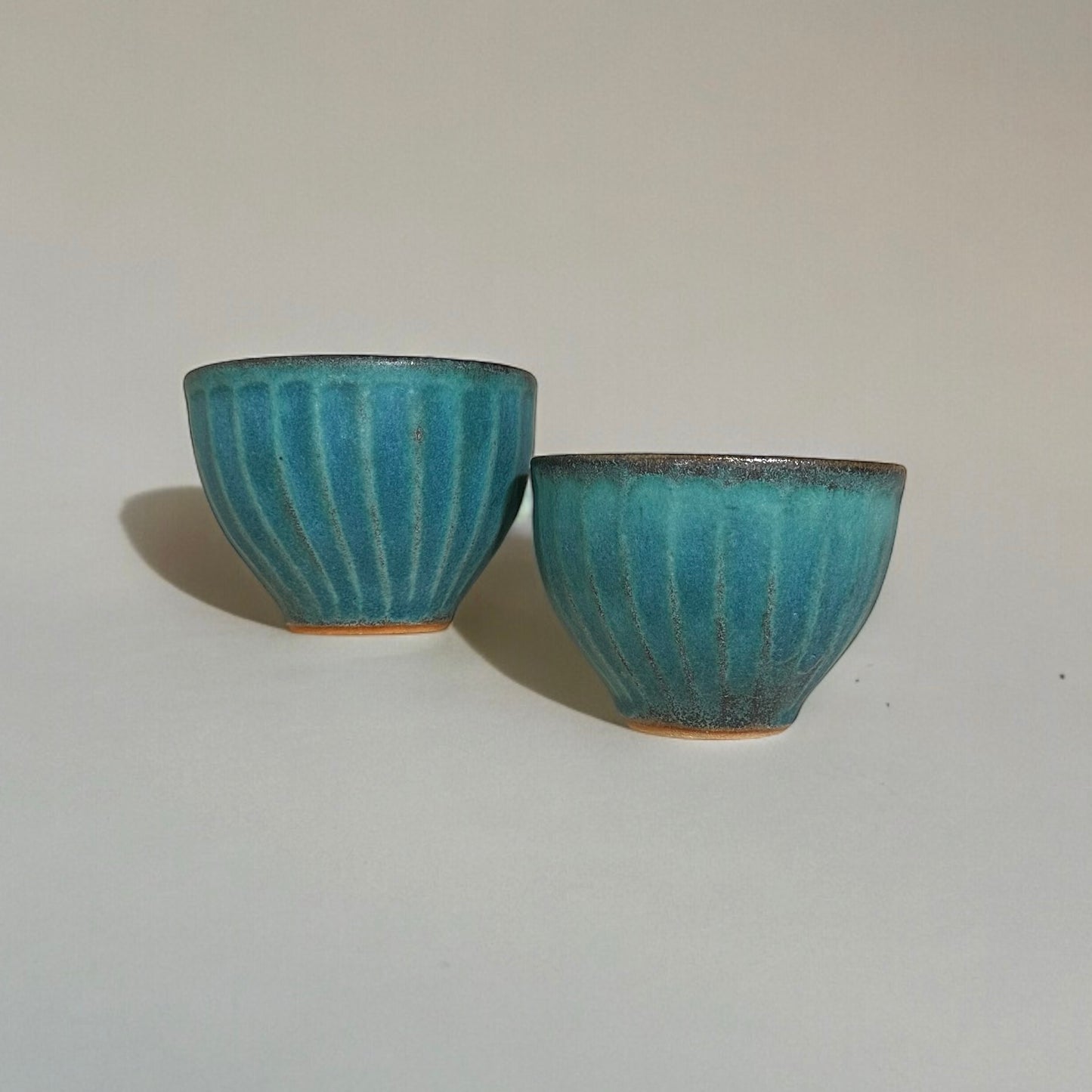 "Japanese Pottery" "Pair of Cups" Swirling Pattern Pottery Cup ( Green )