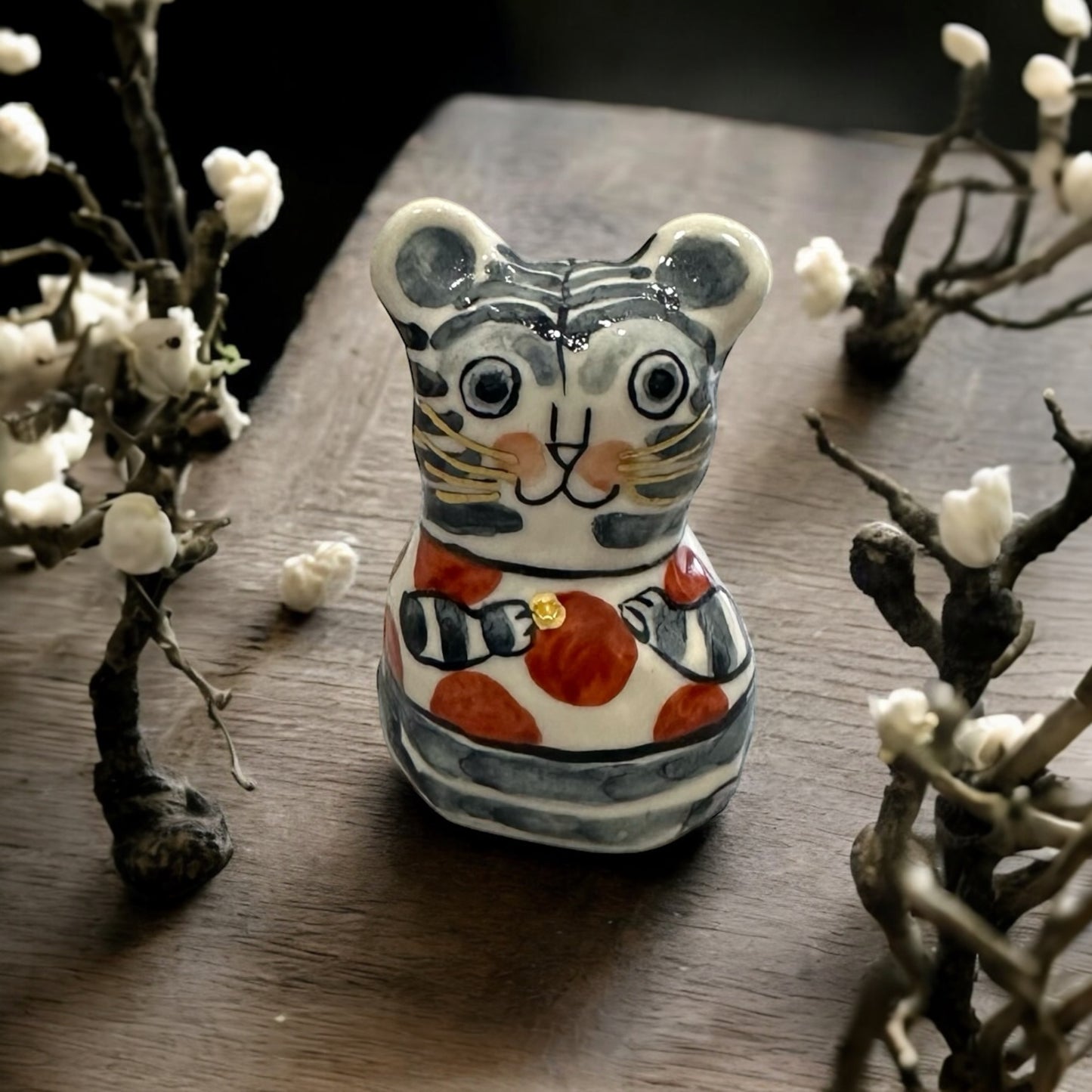 "Japanese Pottery" Handmade Ceramic Doll ( Lucky Cat  )