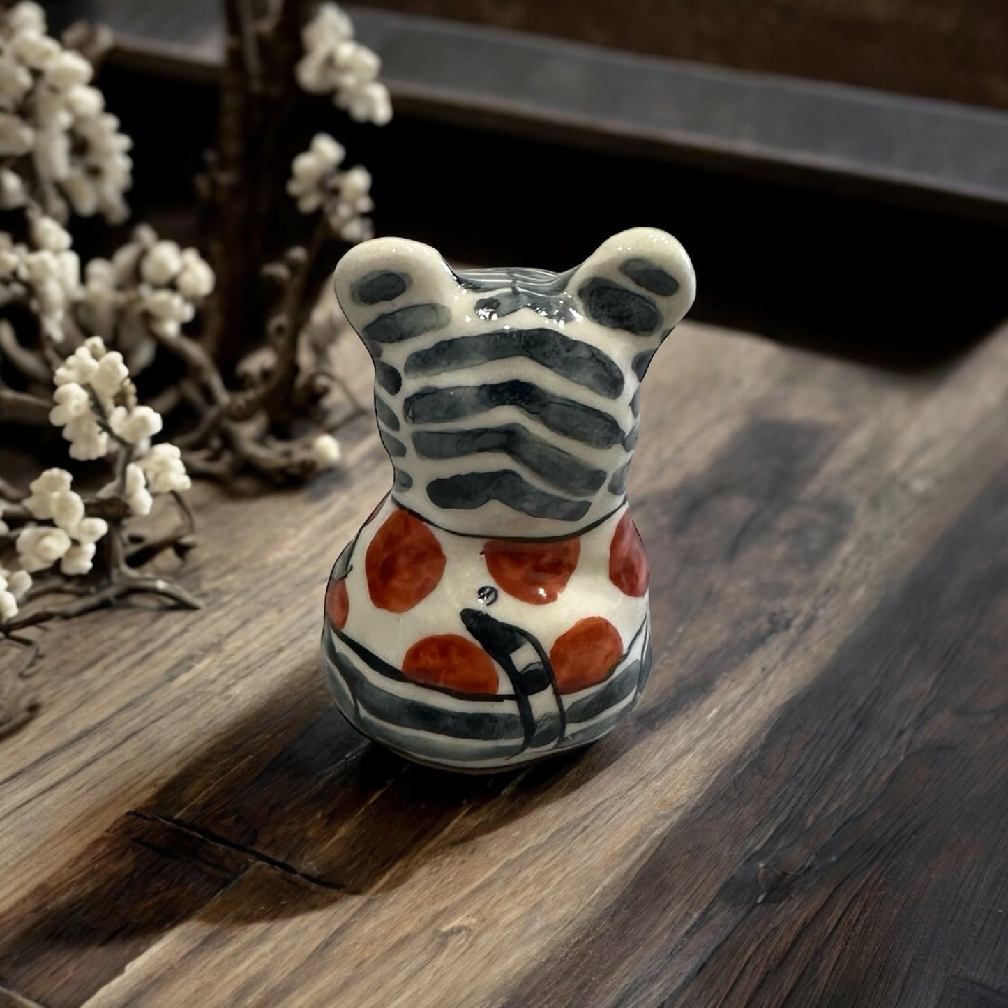 "Japanese Pottery" Handmade Ceramic Doll ( Lucky Cat  )