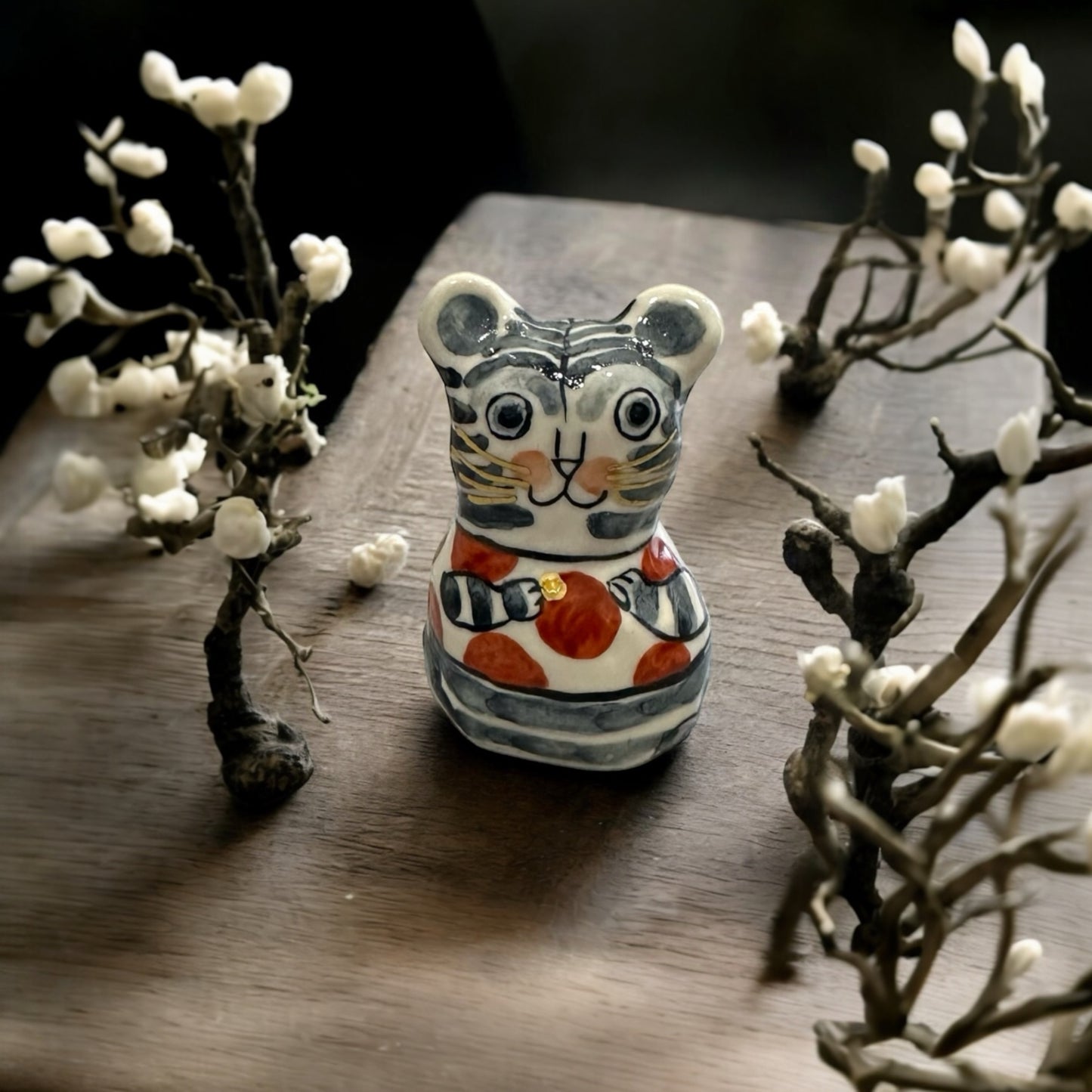 "Japanese Pottery" Handmade Ceramic Doll ( Lucky Cat  )