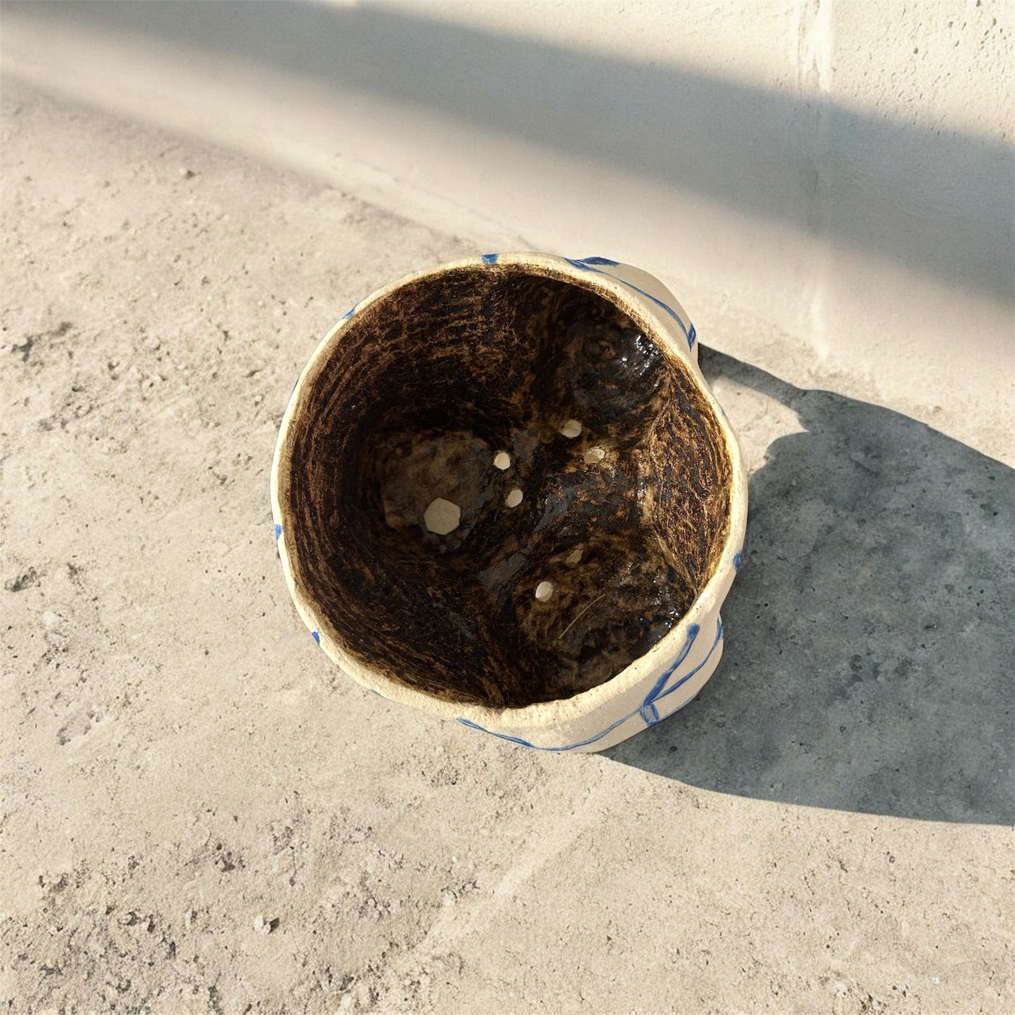 《 好人製陶 》手工陶盆 藍紋地景