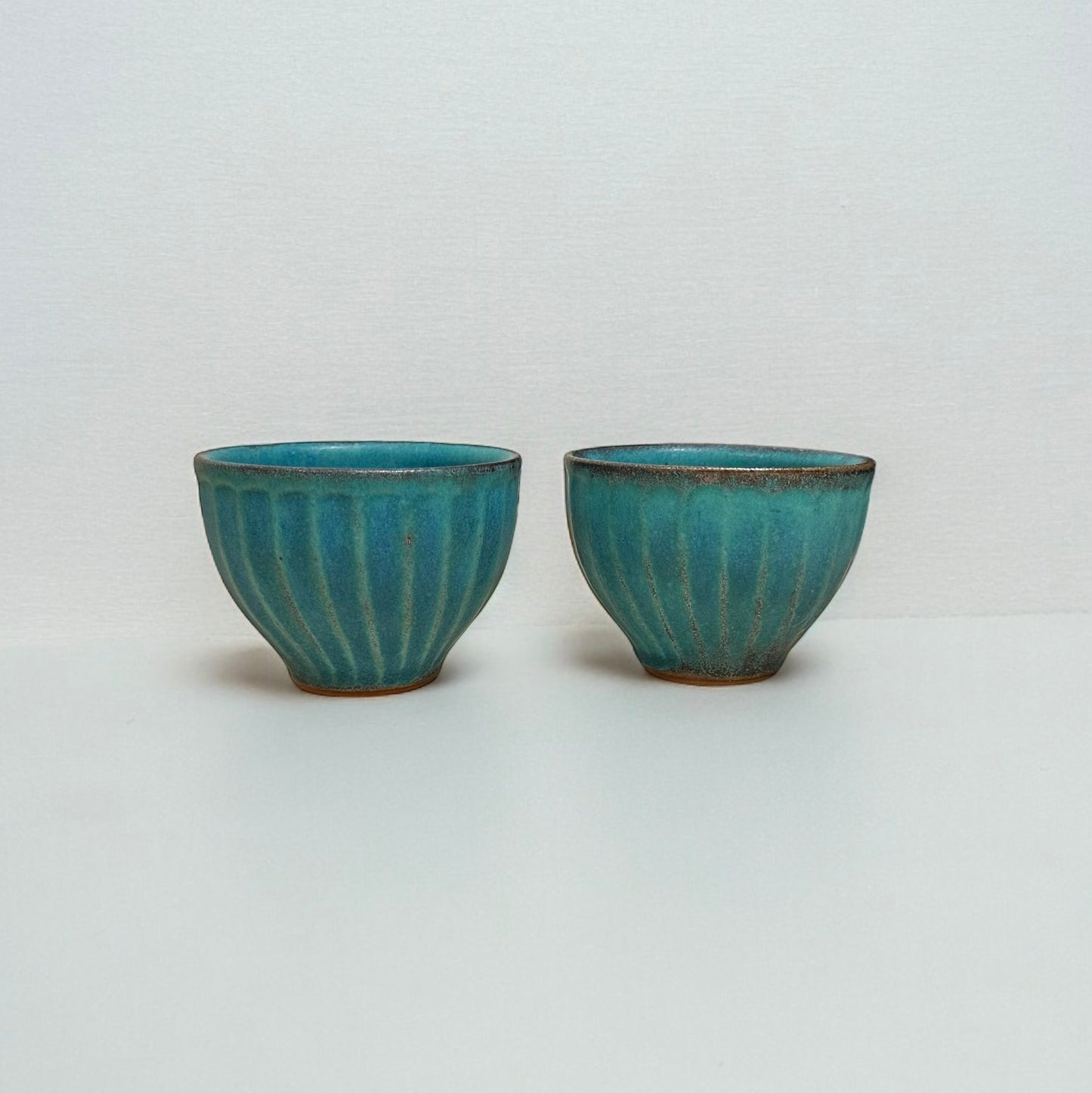 "Japanese Pottery" "Pair of Cups" Swirling Pattern Pottery Cup ( Green )