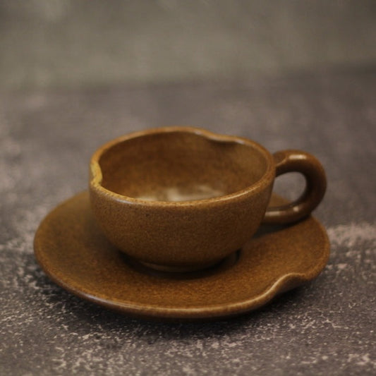 添興窯 葉型咖啡杯盤組 咖啡棕